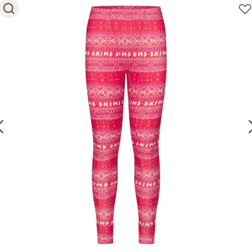 NEW SKIMS Logo Plush Leggings, Red Pink Fair Isle Winter Holiday Ski, Size XL